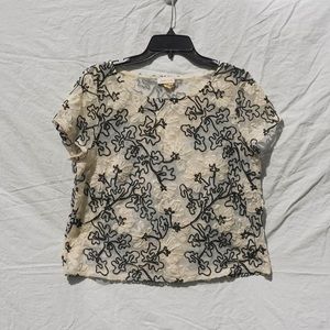 Anthropologie black and cream sheer floral top size medium